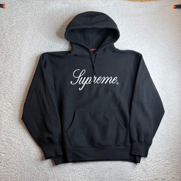 Supreme Other - Supreme Script Logo Hooded Sweatshirt Black FW24 Mens Large Hoodie Embroidered